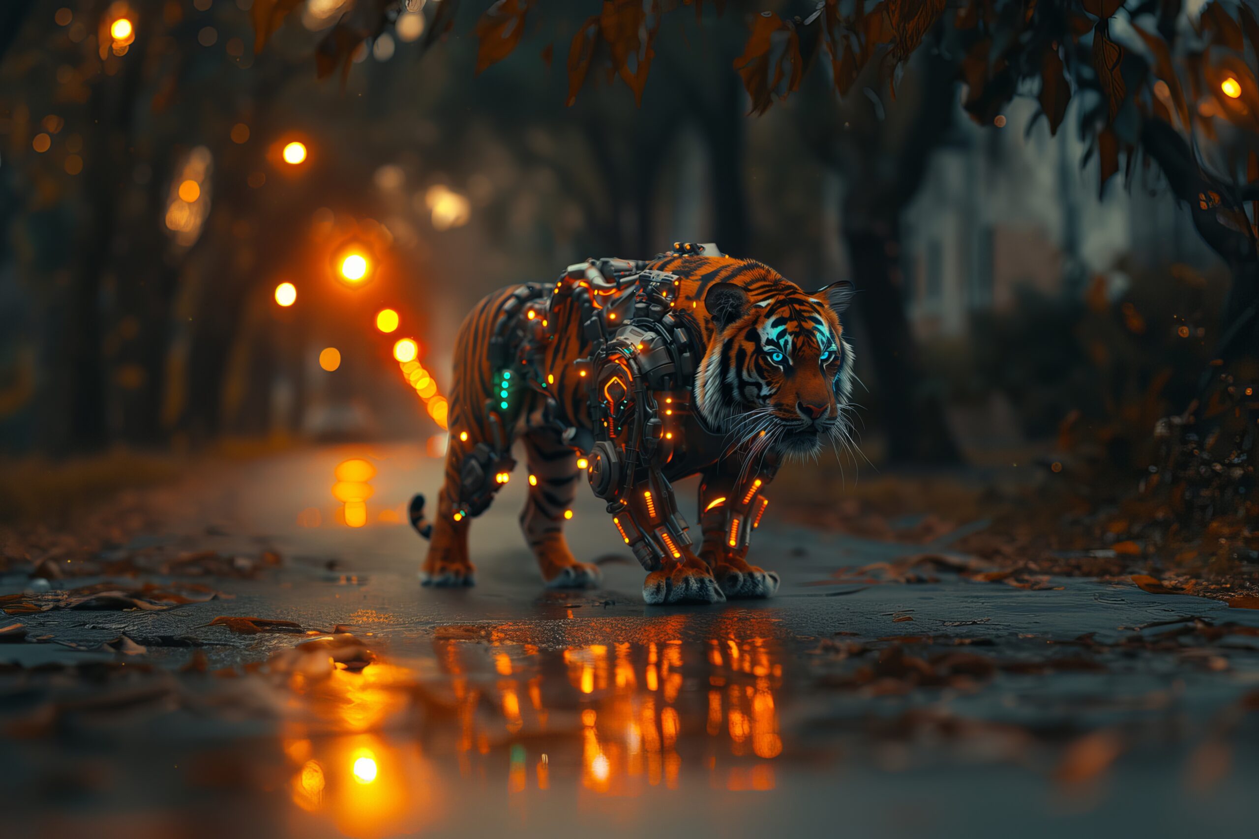 futuristic half robot tiger scaled